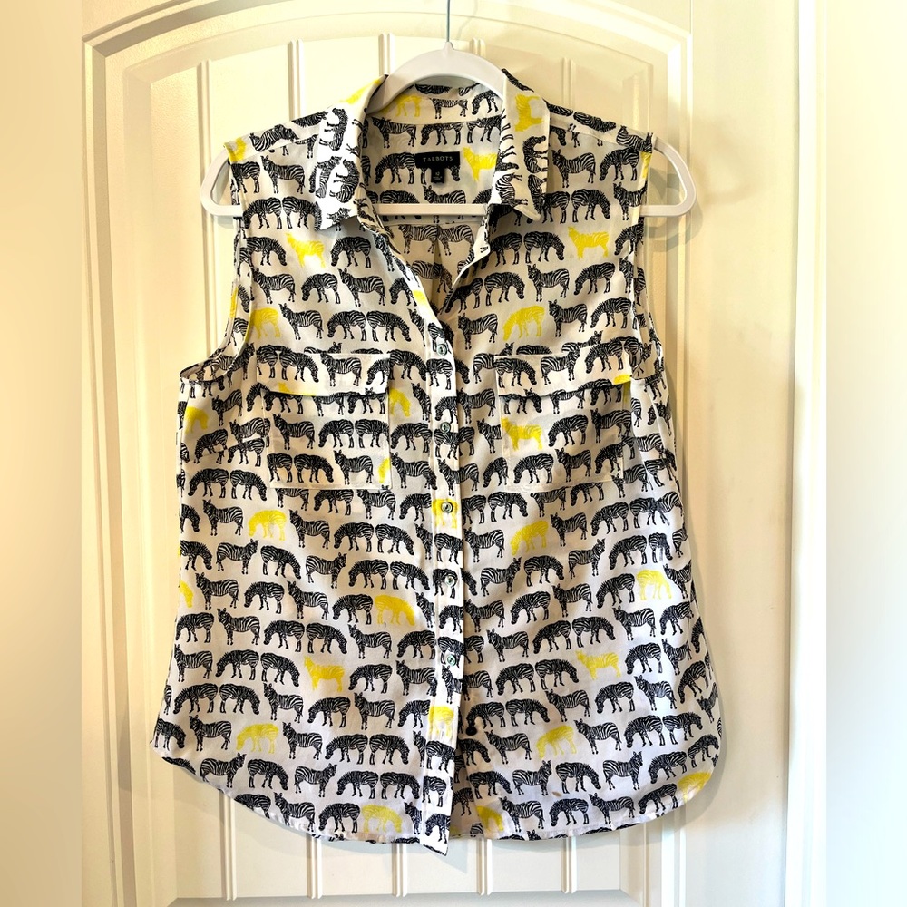 Talbots Zebra Sleeveless Button down